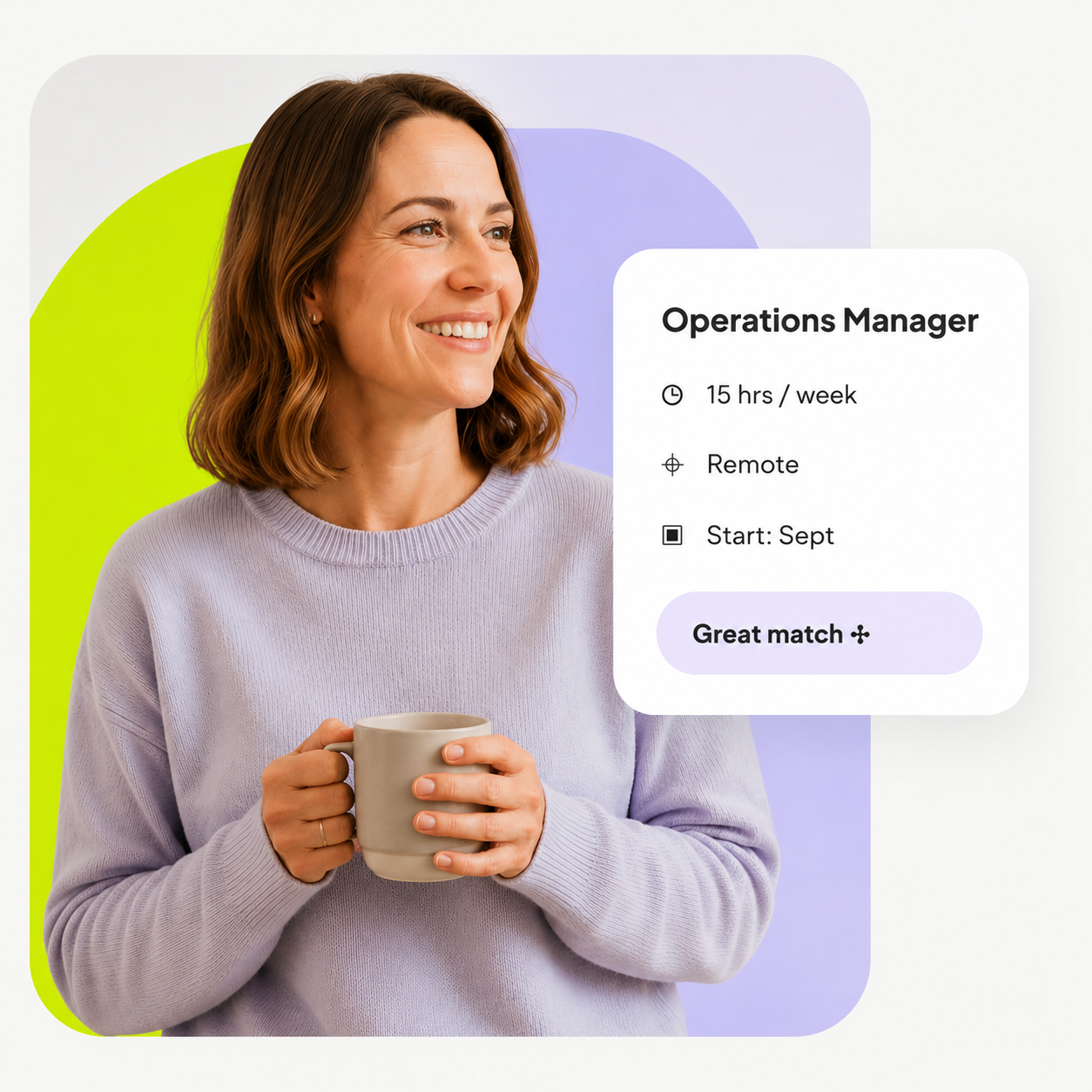 A flexible professional alongside an example Operations Manager role: 15 hrs / week, remote, starting September — a great match